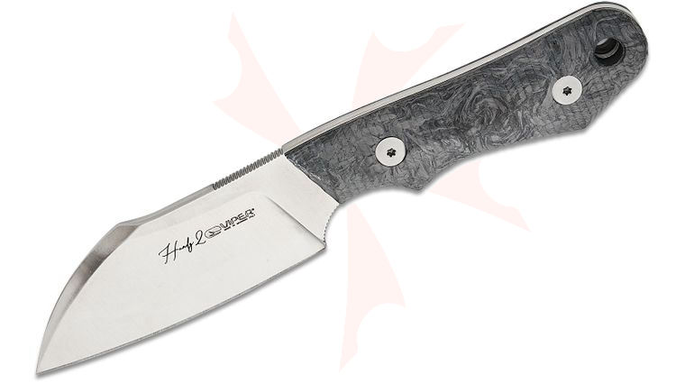 Viper Knives Handy 2 Fixed Blade Knife 3.3 inch M390 Satin Sheepsfoot Blade, 3D Machined Dark Matter Carbon Fiber Handles, Kydex Sheath