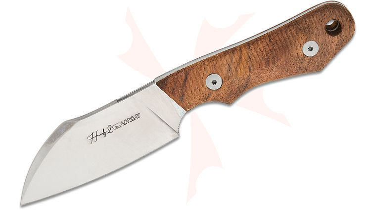 Viper Knives Handy 2 Fixed Blade Knife 3.3 inch M390 Satin Sheepsfoot Blade, 3D Machined Walnut Wood Handles, Leather Sheath