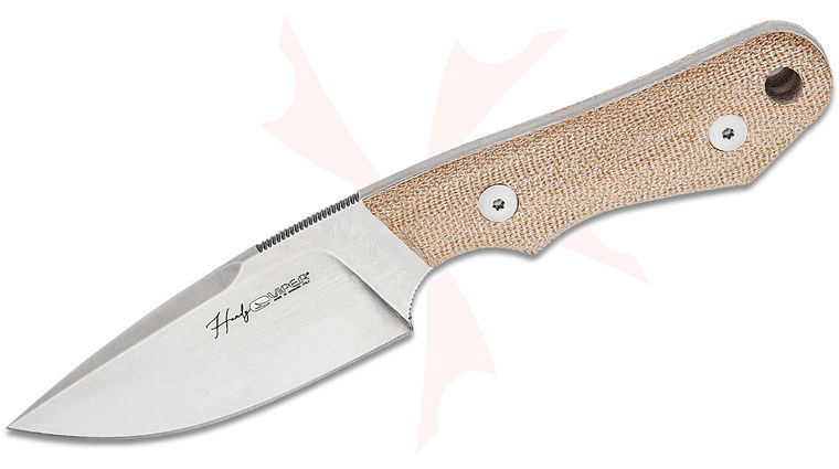 Viper Knives Handy Fixed Blade Knife 3.3 inch CPM-MagnaCut Stonewashed Drop Point Blade, 3D Machined Natural Canvas Micarta Handles, Kydex Sheath