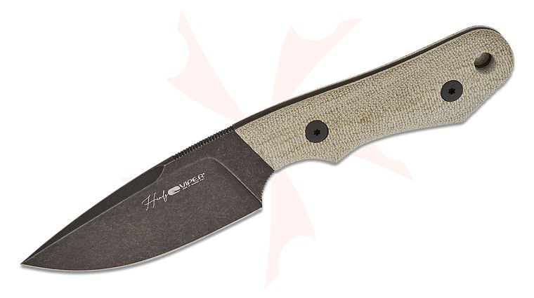 Viper Knives Handy Fixed Blade Knife 3.3 inch CPM-MagnaCut Dark Stonewashed Drop Point Blade, 3D Machined Green Canvas Micarta Handles, Kydex Sheath