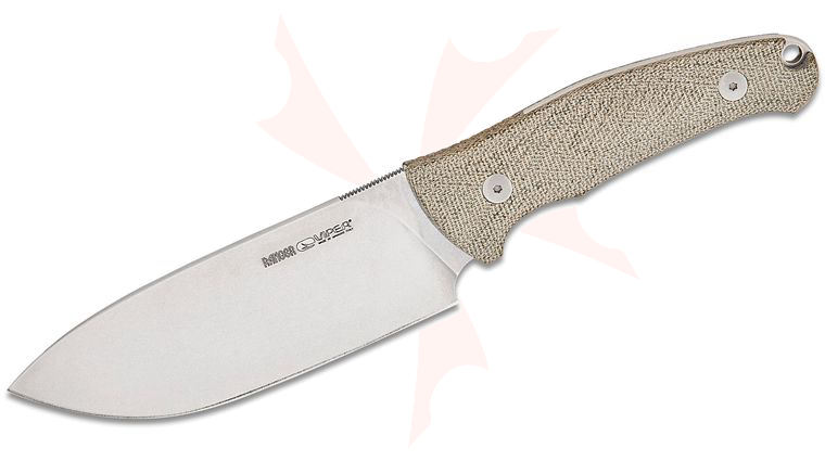Viper Knives Anso Ranger Fixed Blade Knife 4.63 inch Bohler N690 Stonewashed Drop Point, Green Canvas Micarta Handles, Leather Sheath