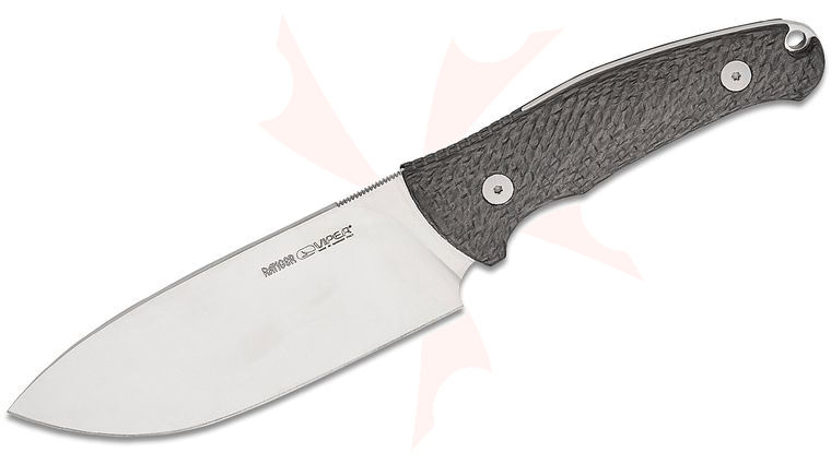 Viper Knives Anso Ranger Fixed Blade Knife 4.63 inch Bohler N690 Satin Drop Point, Carbon Fiber Handles, Leather Sheath