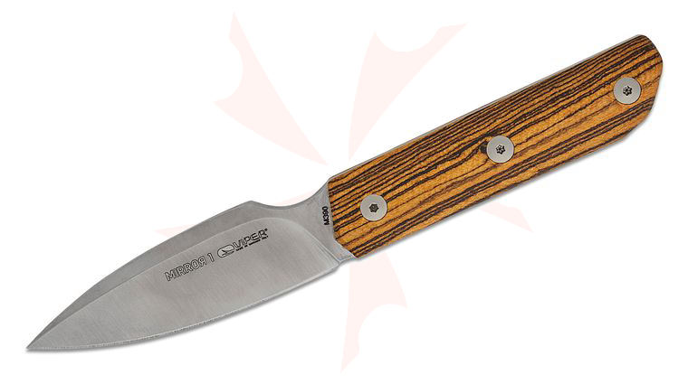 Viper Knives Mirror1 Pocket Fixed Blade Knife 3.11 inch M390 Satin Spear Point Blade, 3D Machined Bocote Wood Handles, Magnetic Leather Sheath