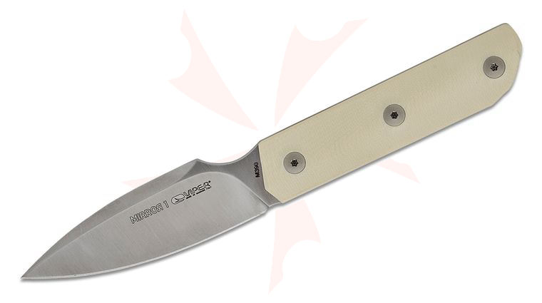 Viper Knives Mirror1 Pocket Fixed Blade Knife 3.11 inch M390 Satin Spear Point Blade, 3D Machined Ivory G10 Handles, Magnetic Leather Sheath