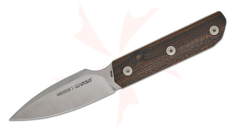 Viper Knives Mirror1 Pocket Fixed Blade Knife 3.11 inch M390 Satin Spear Point Blade, 3D Machined Ziricote Wood Handles, Magnetic Leather Sheath