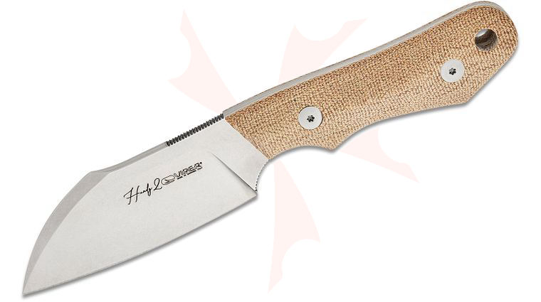 Viper Knives Handy 2 Fixed Blade Knife 3.3 inch M390 Stonewashed Sheepsfoot Blade, 3D Machined Natural Canvas Micarta Handles, Kydex Sheath