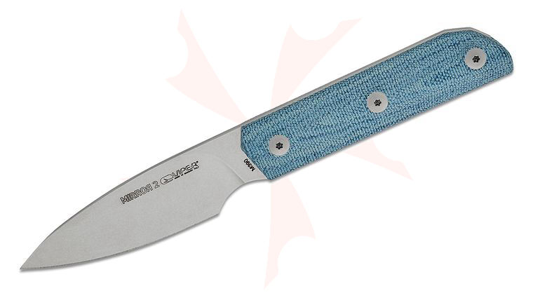 Viper Knives Mirror2 Pocket Fixed Blade Knife 3.25 inch M390 Stonewashed Drop Point Blade, 3D Machined Denim Canvas Micarta Handles, Magnetic Leather Sheath