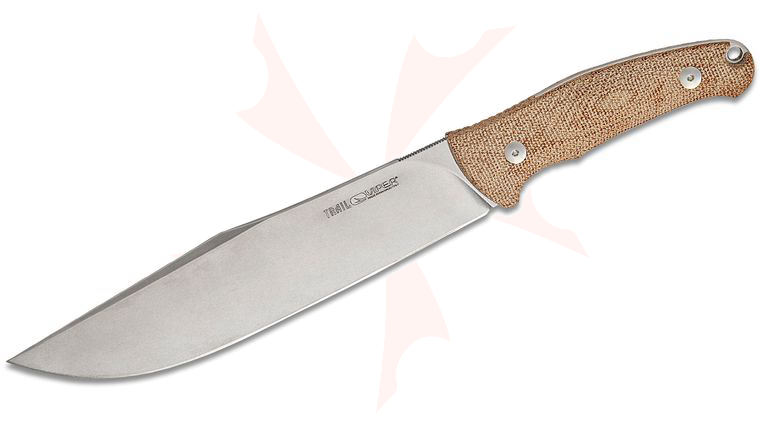 Viper Knives Anso Trail Fixed Blade Knife 6.75 inch Bohler N690 Stonewashed Clip Point Blade, Natural Canvas Micarta Handles, Leather Sheath