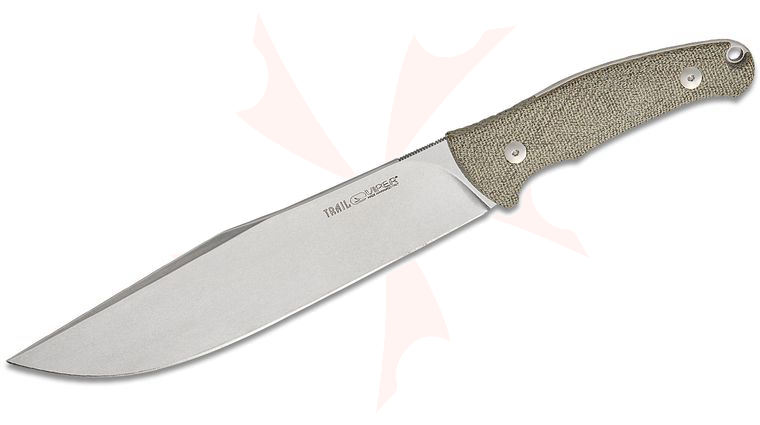 Viper Knives Anso Trail Fixed Blade Knife 6.75 inch Bohler N690 Stonewashed Clip Point Blade, Green Canvas Micarta Handles, Leather Sheath