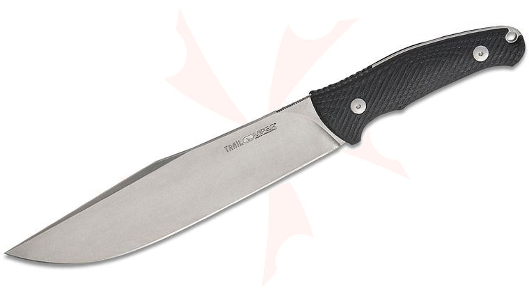 Viper Knives Anso Trail Fixed Blade Knife 6.75 inch Bohler N690 Stonewashed Clip Point Blade, Black SureTouch Handles, Leather Sheath