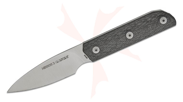Viper Knives Mirror2 Pocket Fixed Blade Knife 3.25 inch M390 Satin Drop Point Blade, 3D Machined Carbon Fiber Handles, Magnetic Leather Sheath