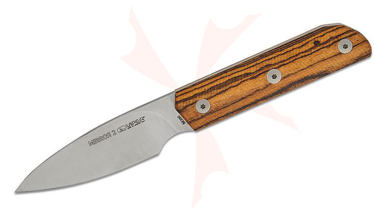 Viper Knives Mirror2 Pocket Fixed Blade Knife 3.25 inch M390 Satin Drop Point Blade, 3D Machined Bocote Wood Handles, Magnetic Leather Sheath