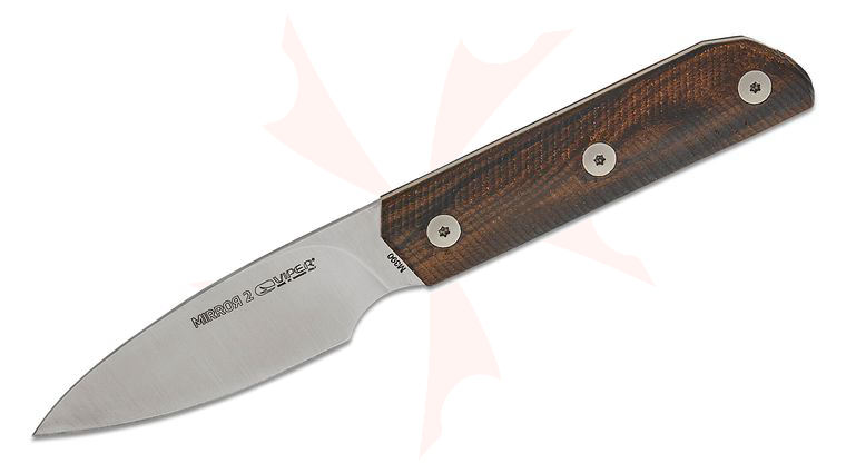 Viper Knives Mirror2 Pocket Fixed Blade Knife 3.25 inch M390 Satin Drop Point Blade, 3D Machined Ziricote Wood Handles, Magnetic Leather Sheath