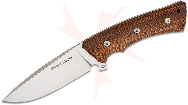 Viper Knives Gianghi Fixed Blade Knife 4.625 inch N690 Satin Drop Point Blade, Milled Bocote Wood Handles, Leather Sheath