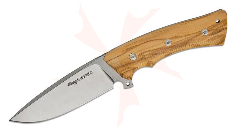 Viper Knives Gianghi Fixed Blade Knife 4.625 inch N690 Satin Drop Point Blade, Olive Wood Handles, Leather Sheath