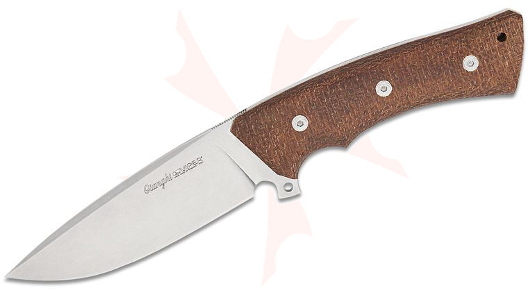 Viper Knives Gianghi Fixed Blade Knife 4.625 inch N690 Stonewashed Drop Point Blade, Brown Burlap Micarta Handles, Leather Sheath