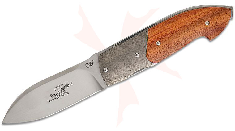 Viper Knives Timeless Liner Lock Front Flipper Knife 2.81 inch N690 Polished Drop Point Blade, Cocobolo Wood Handles with Hammered Titanium Bolsters, Leather Pocket Sheath