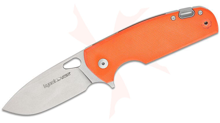 Viper Knives Vox Kyomi Frame Lock Flipper Knife 3.15 inch CPM-20CV Stonewashed Drop Point Blade, Orange G10 and Titanium Handles