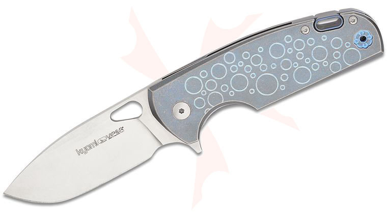 Viper Knives Limited Edition Vox Kyomi Frame Lock Flipper Knife 3.15 inch CPM-20CV Satin Drop Point Blade, Blue  inchBubbles inch Titanium Handles