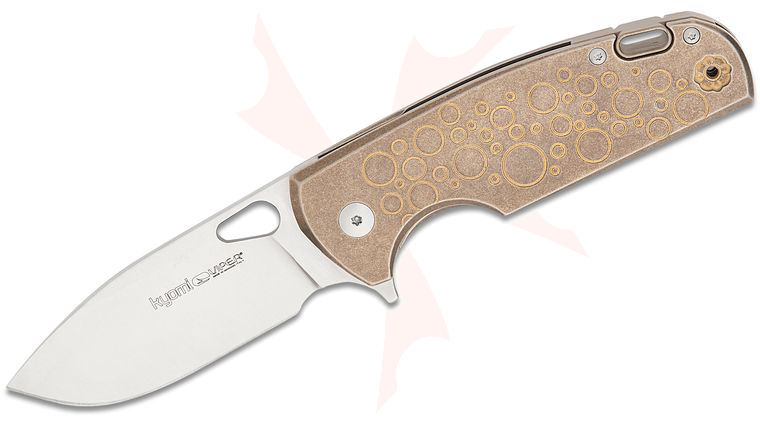 Viper Knives Limited Edition Vox Kyomi Frame Lock Flipper Knife 3.15 inch CPM-20CV Satin Drop Point Blade, Bronze  inchBubbles inch Titanium Handles