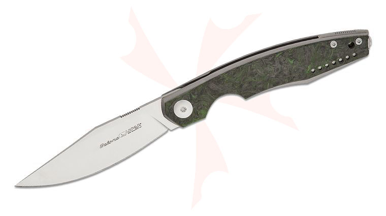Viper Knives Vox Belone Flipper Knife 3.35 inch M390 Satin Clip Point Blade, Green Dark Matter FatCarbon Handles with Gray Liners