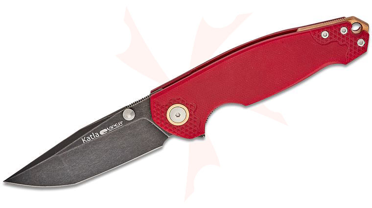 Viper Knives Vox Designers Collection Limited Edition Katla Liner Lock Flipper Knife 3.25 inch M390 Dark Stonewashed Tanto Blade, 3D Red G10 Handles
