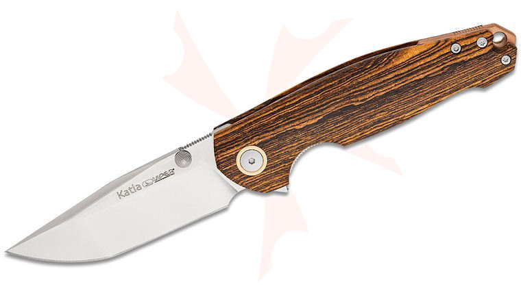 Viper Knives Vox Katla Flipper Knife 3.25 inch M390 Satin Tanto Blade, Smooth Bocote Wood Handles with Bronze Backspacer