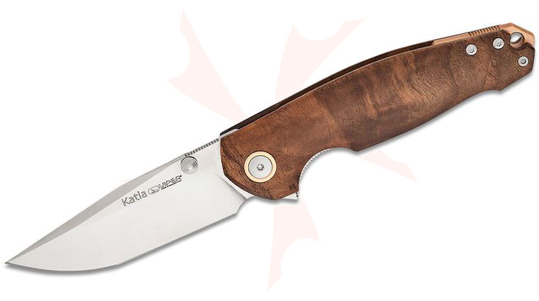 Viper Knives Vox Katla Flipper Knife 3.25 inch M390 Satin Tanto Blade, Smooth Walnut Wood Handles with Bronze Backspacer