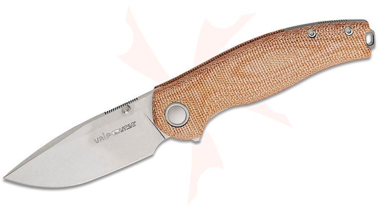 Viper Knives Jesper Voxnaes Vale Flipper Knife 3 inch CPM-MagnaCut Stonewashed Drop Point Blade, Natural Canvas Micarta Handles