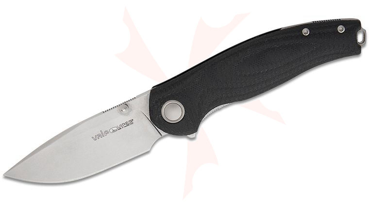 Viper Knives Jesper Voxnaes Vale Liner Lock Flipper Knife 3 inch CPM-MagnaCut Stonewashed Drop Point Blade, Black SureTouch Handles