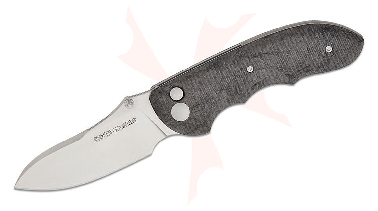 Viper Knives Fabrizio Silvestrelli Moon Button Lock Flipper Knife 3.38 inch CPM-MagnaCut Satin Modified Sheepsfoot Blade, 3D Machined Dark Matter FatCarbon Handles