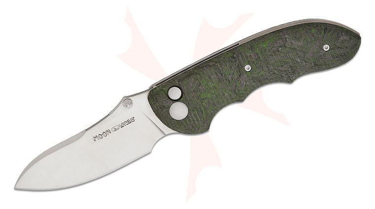 Viper Knives Fabrizio Silvestrelli Moon Button Lock Flipper Knife 3.38 inch CPM-MagnaCut Satin Modified Sheepsfoot Blade, 3D Machined Green Dark Matter FatCarbon Handles