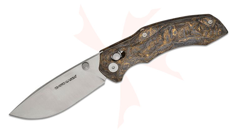 Viper Knives Denis Simonutti Oniro Crossbar Lock Folding Knife 3.19 inch CPM-MagnaCut Satin Drop Point Blade, 3D Machined Gold Dark Matter FatCarbon Handles