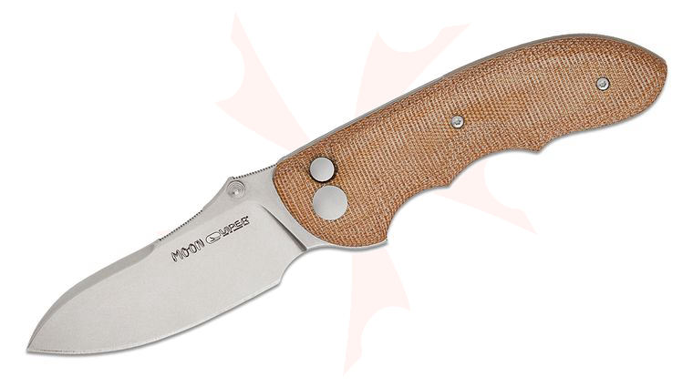 Viper Knives Fabrizio Silvestrelli Moon Button Lock Flipper Knife 3.38 inch CPM-MagnaCut Stonewashed Modified Sheepsfoot Blade, 3D Machined Natural Canvas Micarta Handles