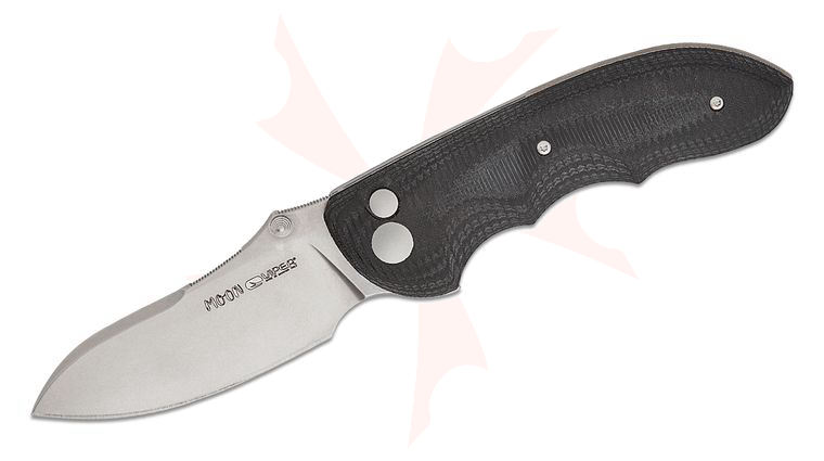 Viper Knives Fabrizio Silvestrelli Moon Button Lock Flipper Knife 3.38 inch CPM-MagnaCut Stonewashed Modified Sheepsfoot Blade, 3D Machined Black Suretouch Handles