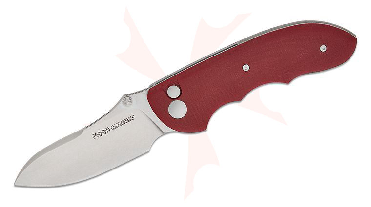 Viper Knives Fabrizio Silvestrelli Moon Button Lock Flipper Knife 3.38 inch CPM-MagnaCut Stonewashed Modified Sheepsfoot Blade, 3D Machined Red G10 Handles