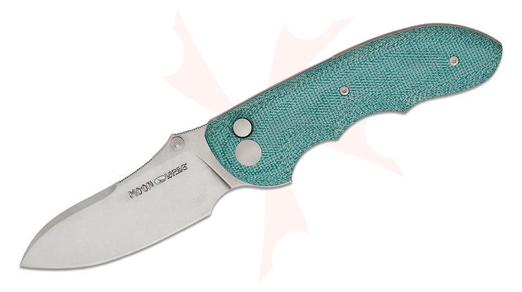 Viper Knives Fabrizio Silvestrelli Moon Button Lock Flipper Knife 2.95 inch CPM-MagnaCut Stonewashed Modified Sheepsfoot Blade, 3D Machined Teal Green Canvas Micarta Handles