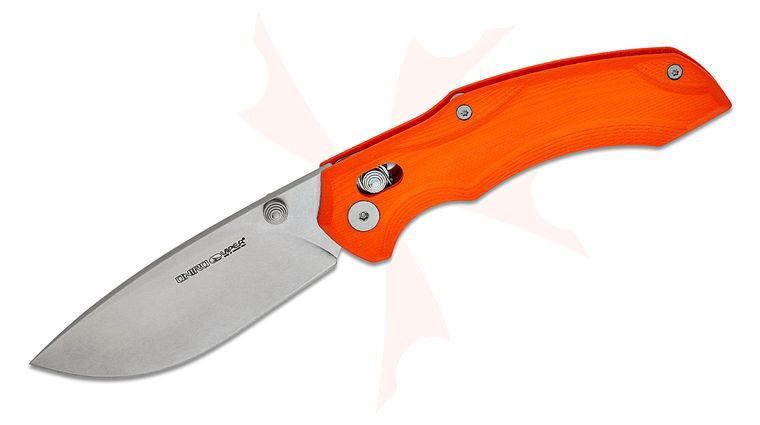 Viper Knives Denis Simonutti Oniro Crossbar Lock Folding Knife 3.19 inch CPM-MagnaCut Stonewashed Drop Point Blade, 3D Machined Orange G10 Handles