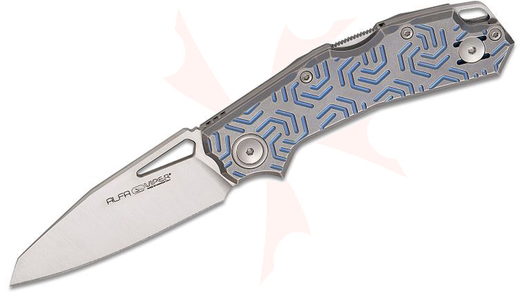 Viper Knives Alfa Lockback Folding Knife 2.95 inch CPM-MagnaCut Satin Modified Wharncliffe Blade, Blue 3D Titanium Handles