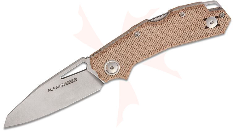 Viper Knives Alfa Lockback Folding Knife 2.95 inch CPM-MagnaCut Stonewashed Modified Wharncliffe Blade, Natural Canvas Micarta Handles