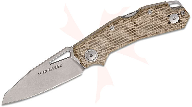 Viper Knives Alfa Lockback Folding Knife 2.95 inch CPM-MagnaCut Stonewashed Modified Wharncliffe Blade, Green Canvas Micarta Handles