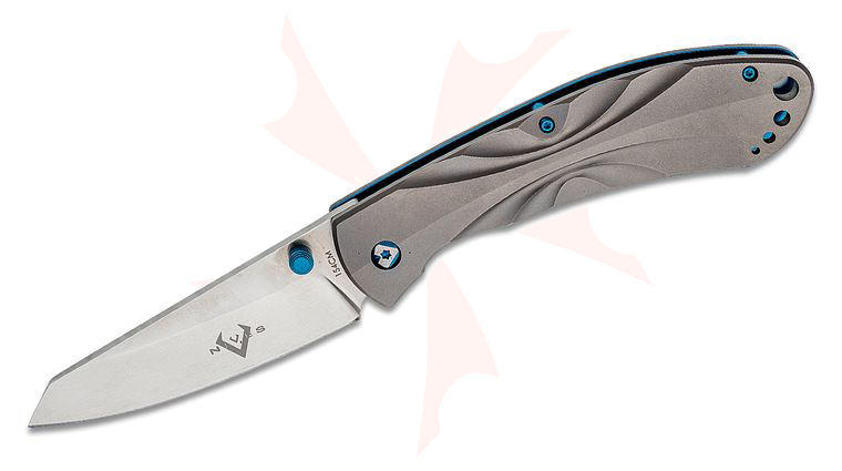 V Nives Poseidon Folding Knife 3.5 inch 154CM Satin Sheepsfoot Blade, Gray Milled Titanium Handles