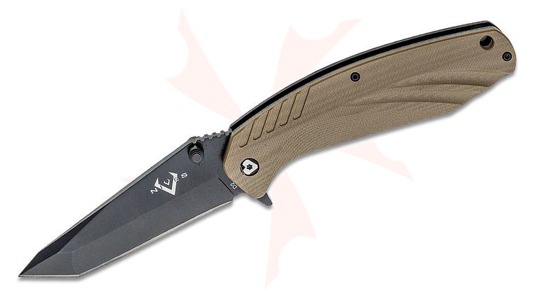 V Nives SFL Tanto Flipper Knife 3.5 inch D2 Black Tanto Blade, Coyote Snow G10 and Black Stainless Steel Handles