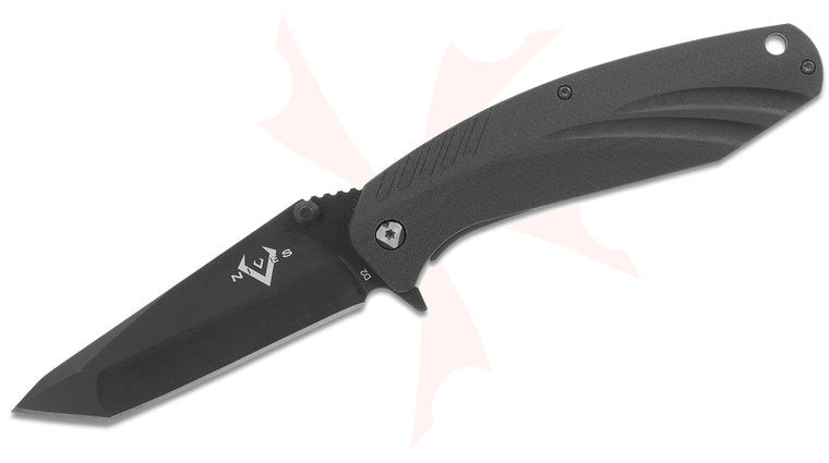 V Nives SFL Tanto Flipper Knife 3.5 inch D2 Black Tanto Blade, Black G10 and Stainless Steel Handles