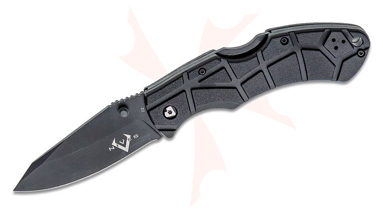 V Nives Rocky II Folding Knife 3.25 inch D2 Black Clip Point Plain Blade, Black FRN Handles