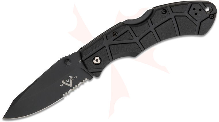 V Nives Rocky II Folding Knife 3.25 inch D2 Black Clip Point Combo Blade, Black FRN Handles
