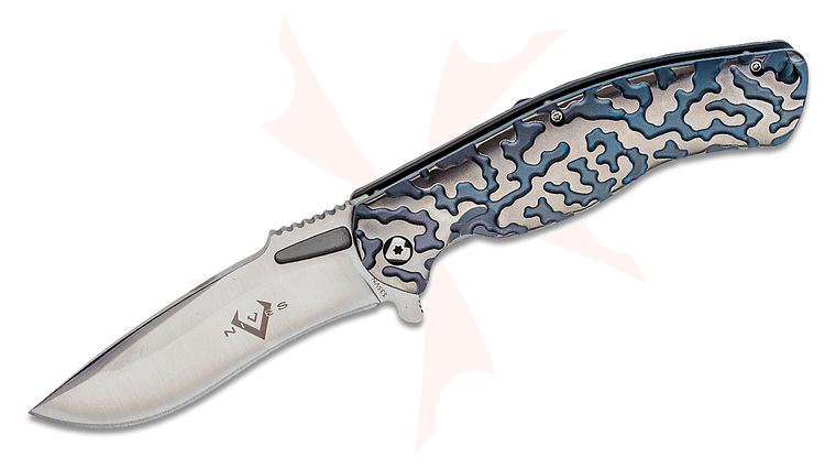 V Nives Atmosphere Flipper Knife 3.5 inch S35VN Satin Drop Point Blade, Blue Milled Titanium Handles
