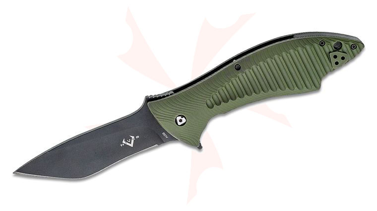 V Nives Jerry Hossom Deplorable Flipper Knife 3.92 inch AUS-8 Black PVD Blade, Green FRN Handles