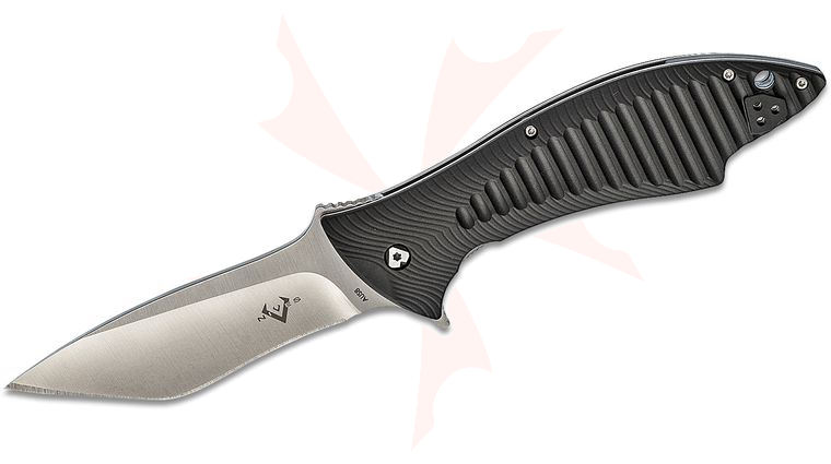 V Nives Jerry Hossom Deplorable Flipper Knife 3.92 inch AUS-8 Satin Blade, Black FRN Handles