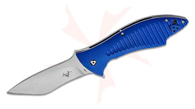 V Nives Jerry Hossom Deplorable Flipper Knife 3.92 inch AUS-8 Satin Blade, Blue FRN Handles